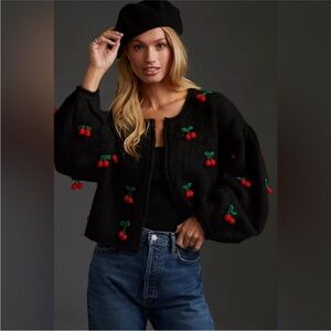 NWT Farm Rio black 3d cherry cardigan